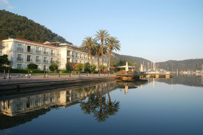 The Ece Saray Boutique Hotel stands on the water's edge