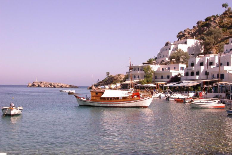 The Porto Loutro II stands above the end of the bay
