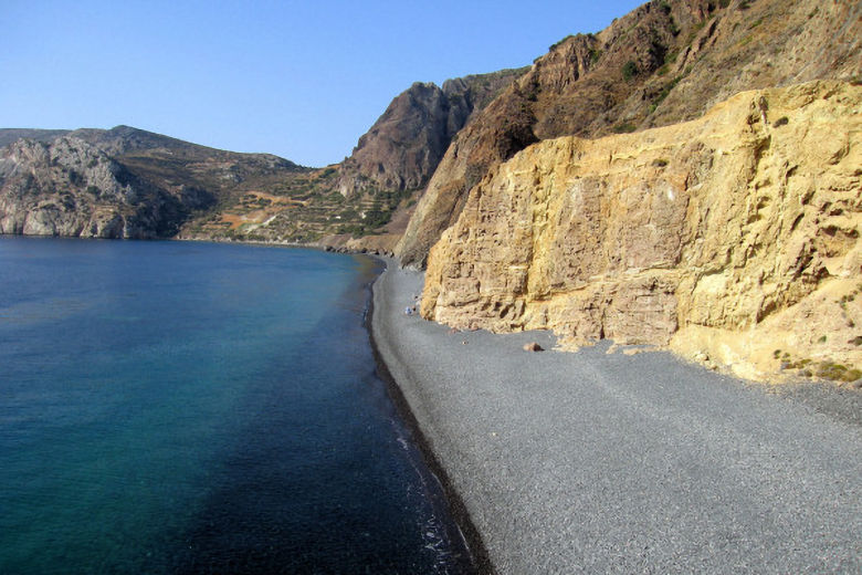 The distinctive volcanic beach of Mavra Votsala near Emporios