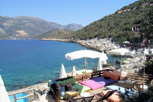 The hotel's private rocky beach