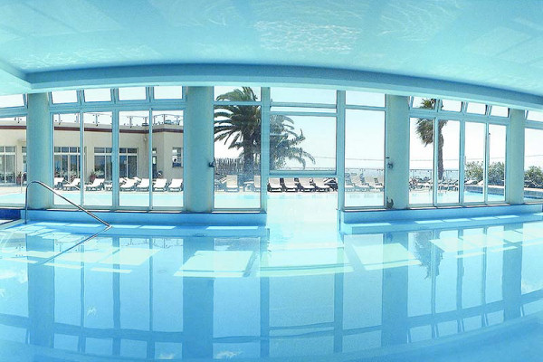 The indoor section of the hotel's swimming pool