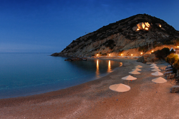 The beach below the hotel