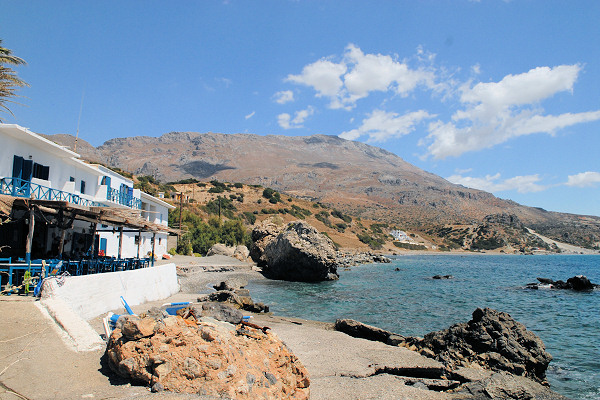 The nearest taverna, showing Kionia in the distance