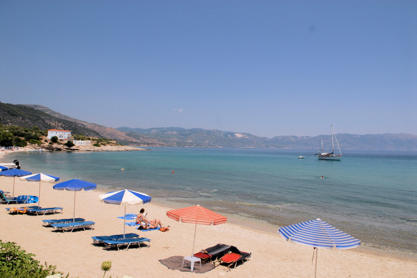 The sandy beach of Limnionas, a short walk away
