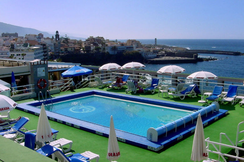 View from the rooftop pool towards the old town