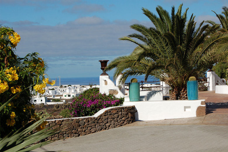 Views across the village to the distant sea