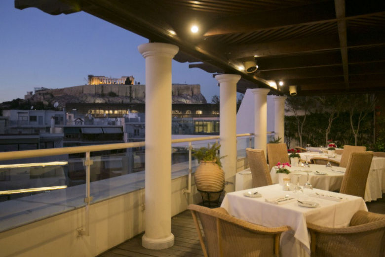 View of the Akropolis from the rooftop restaurant 