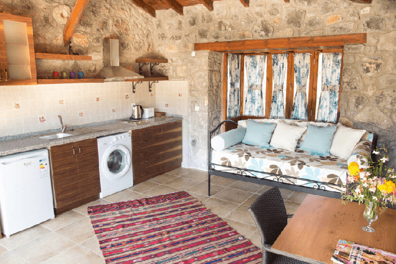 Living room with open-plan kitchen