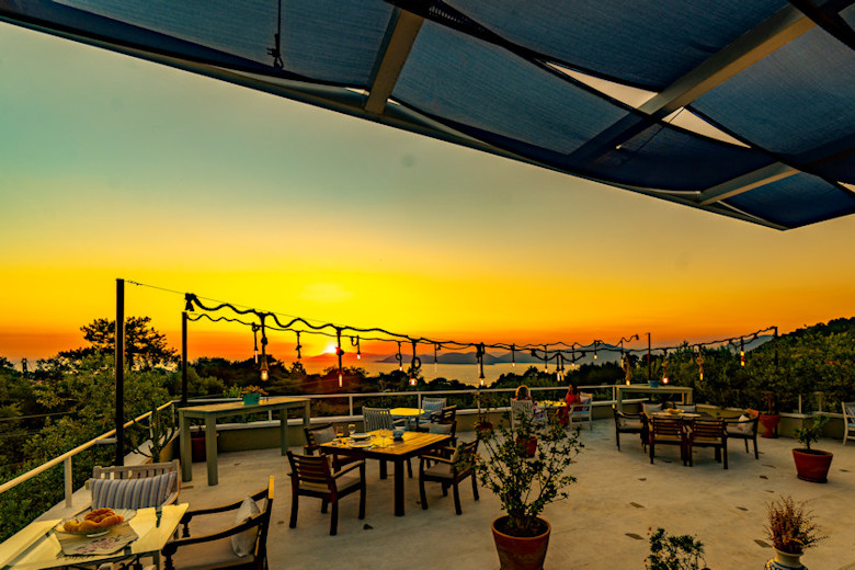 Sunset view from the raised dining terrace