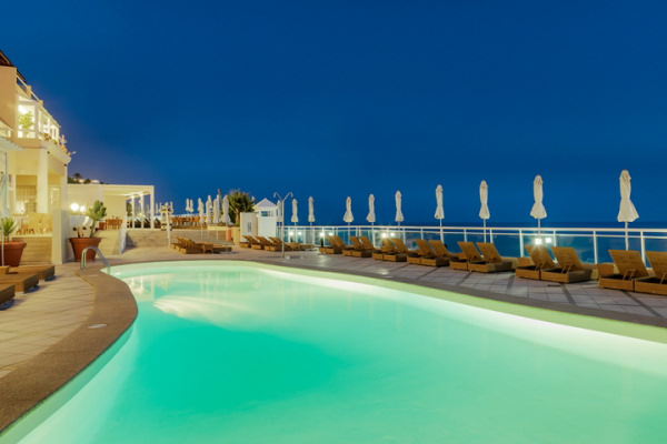 The hotel's pool in the evening