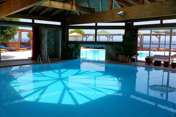 The indoor pool is heated in winter