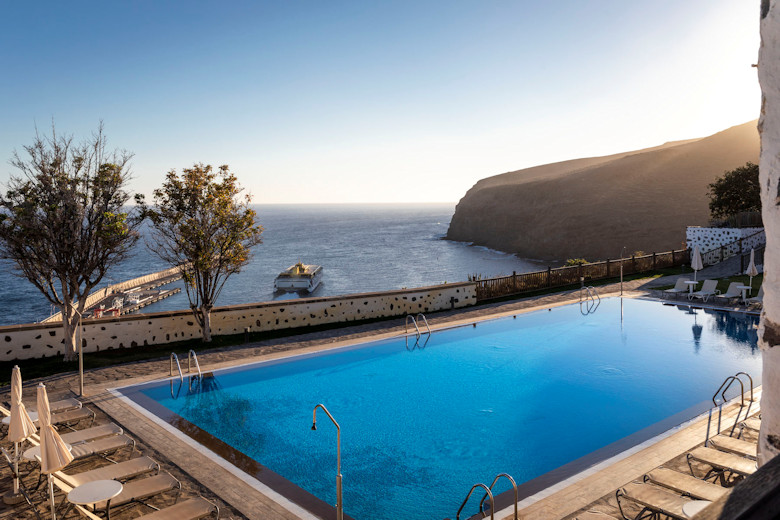 Views across the pool to the port