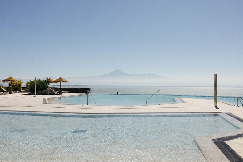 View across the pools towards Mount Teide