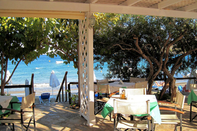 Steps leading onto the beach from the hotel's taverna