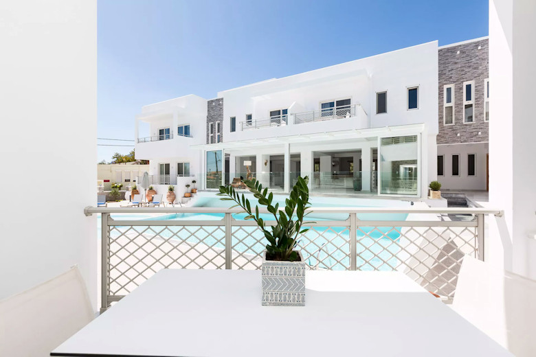 Terrace with pool views