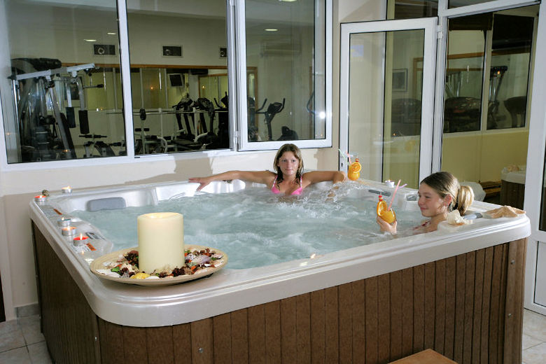 The hotel's Jacuzzi and gym