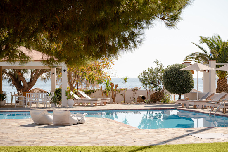 View across the pool to the beach