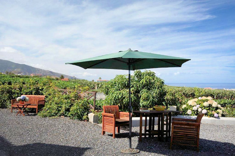 View from the terrace across plantations towards the sea