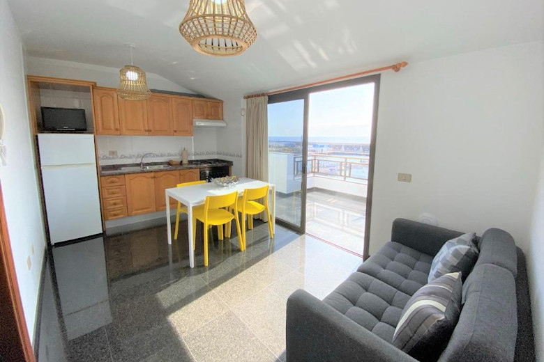 Living-dining room in the top-floor apartment