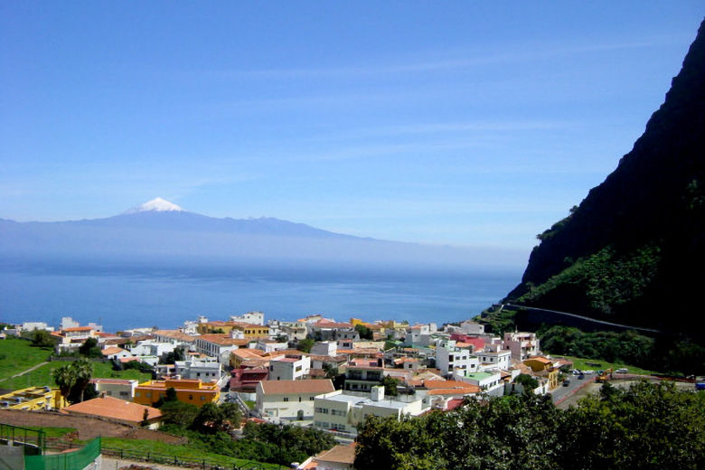 The village of Agulo, with Tenerife's Mount Teide in the background