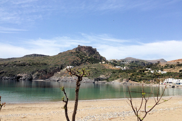 View from Kapsali beach towards Chora