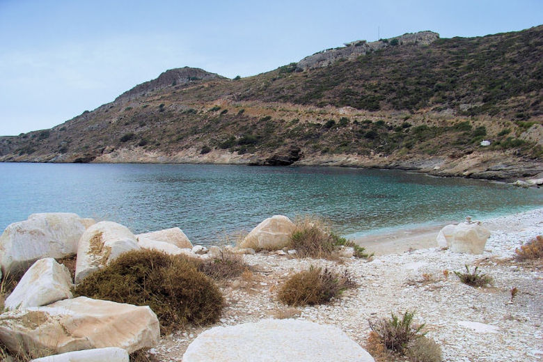 Ancient marble columns at Petrokopio Beach