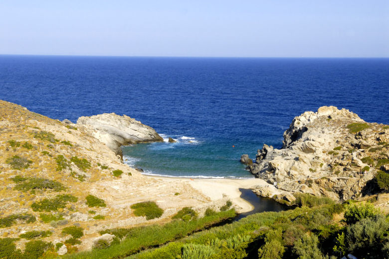 The cove at Nas, with the ruins of the Sanctuary of Artemis