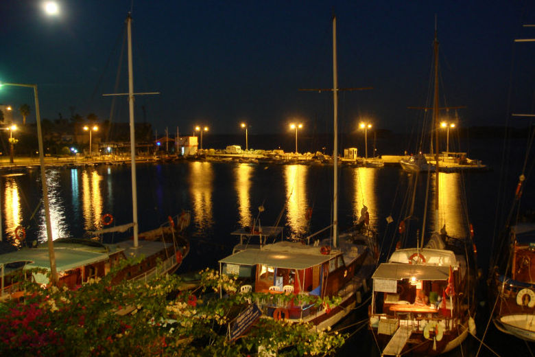 Datca harbour by night