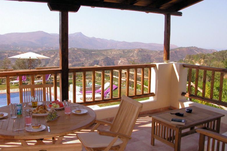 Villa Eleftheria's shaded dining terrace