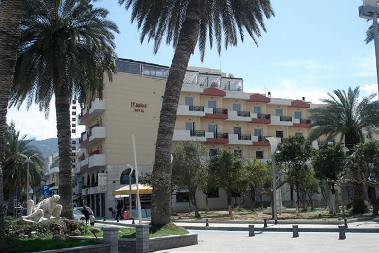 The Itanos Hotel stands on Sitia's palm-fringed seafront