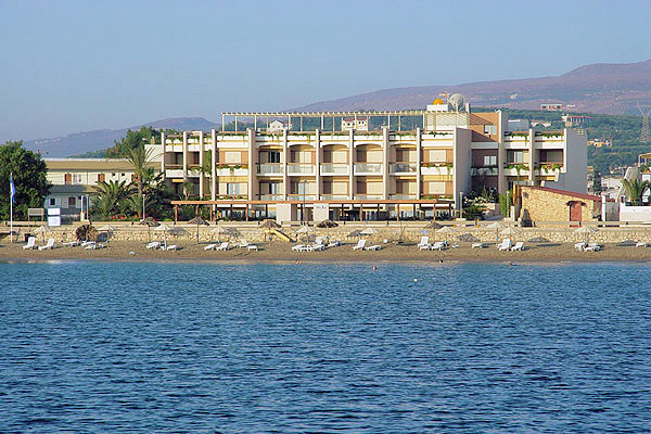 The apartments overlook Sitia's sandy beach