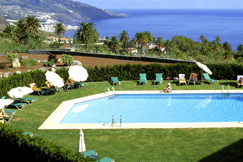 The hotel's pool and gardens