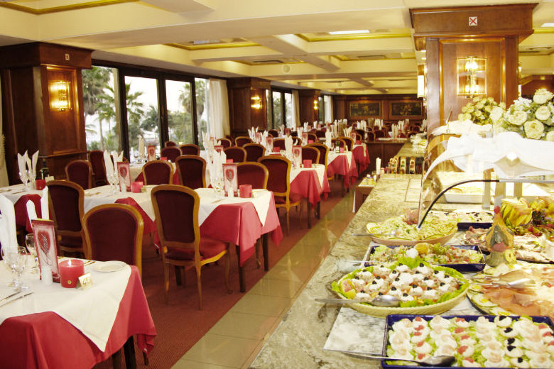 Extensive buffets in the hotel's dining room
